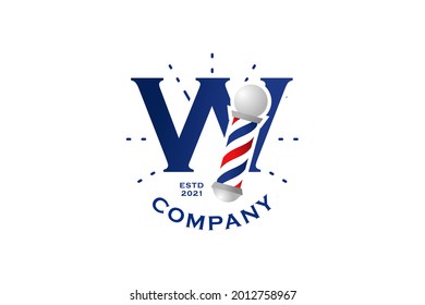 Modern, Stylish and Professional illustration logo design initial W Barbershop.