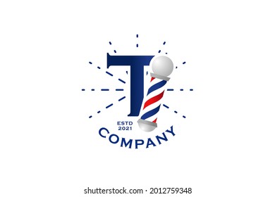 Modern, Stylish and Professional illustration logo design initial T Barbershop.