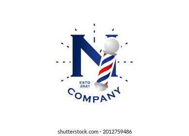 Modern, Stylish and Professional illustration logo design initial N Barbershop.