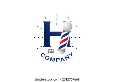 Modern, Stylish and Professional illustration logo design initial H Barbershop.