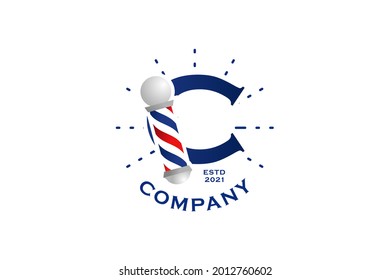 Modern, Stylish and Professional illustration logo design initial C Barbershop.