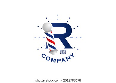 Modern, Stylish and Professional illustration logo design initial R Barbershop.