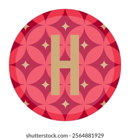 Modern and stylish red badge featuring the letter ‘H’ in gold, framed with elegant patterns. Perfect for use in branding, graphic designs, and versatile visual applications.