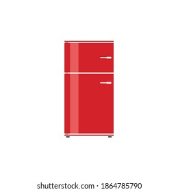 modern stylish red fridge with a white handle for the left-handers, created in flat design