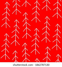 Textura roja moderna y elegante con el patrón de Año Nuevo. Rama de árbol de archivos. Los iconos de Navidad son un patrón impecable. Vector