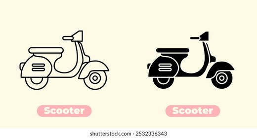 Design de ícone de scooter moderno e elegante, perfeito para transporte, mobilidade urbana e serviços de entrega.