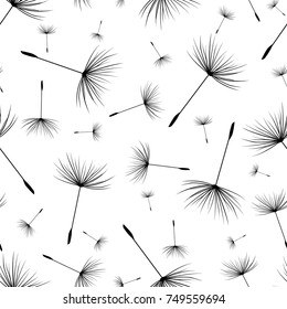 Modern stylish seamless pattern black and white with dandelion fluff silhouette. Beautiful nature wallpaper. Trendy floral background. Vector illustration