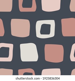 Modern and stylish seamless patterns with abstract squares and rhombuses in powdery pink color. For printing on fabrics, textiles, decorative pillows, notebooks. Vector graphics.