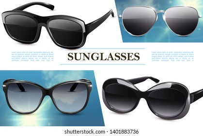 Modern stylish sunglasses light concept with fashionable eyeglasses in realistic style vector illustration