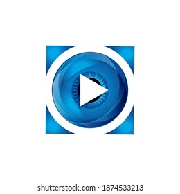 modern stylish tech media play button logo design icon vector illustration