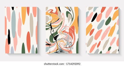 Modern stylish templates from brush strokes. Organic abstract shapes. Contemporary collage for wedding invitations, flyers, newsletter, poster, magazine cover, packaging, branding, web design