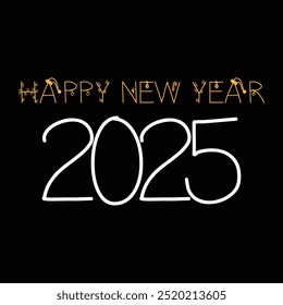 modern stylish text design 2025 Happy New Year 2025 text design. 2025 new year with wishes. Happy New Year  with classic font and golden text with black background, marketing, designing, 2025
