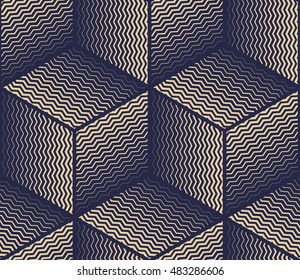 Modern stylish texture with black rhombuses, squares. Seamless pattern. Repeating geometric tiles. Vector gold and black blue  pattern.