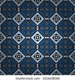 Modern stylish texture with black, white and blue tiles. Simple graphic design. Repeating geometric tile pattern. Vector seamless pattern. Trendy hipster geometry.