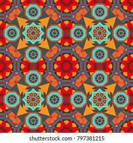 Modern stylish texture with blue, gray and orange tiles. Vector seamless pattern. Trendy hipster geometry. Simple graphic design. Repeating geometric tile pattern.