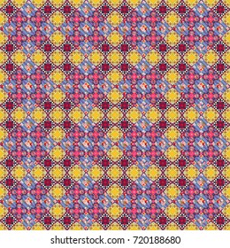 Modern stylish texture with blue, violet and yellow tiles. Repeating geometric tile pattern. Trendy hipster geometry. Vector seamless pattern. Simple graphic design.