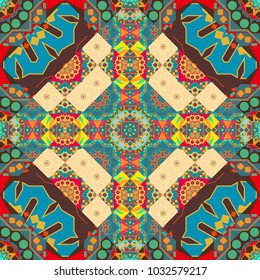 Modern stylish texture with brown, beige and blue tiles. Repeating geometric tile pattern. Vector seamless pattern. Simple graphic design. Trendy hipster geometry.