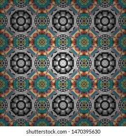 Modern stylish texture with gray, blue and yellow tiles. Trendy hipster geometry. Repeating geometric tile pattern. Simple graphic design. Vector seamless pattern.