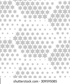 Modern stylish texture of the hexagons, stars . Vector seamless pattern. Repeating geometric tiles. White and gray ornament.