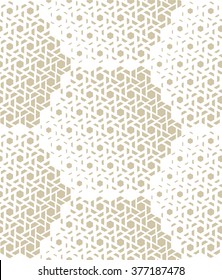 Modern stylish texture of the hexagons. Vector seamless pattern. Repeating geometric tiles. White and gold texture.