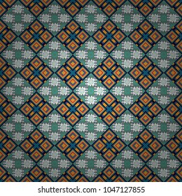 Modern stylish texture. Repeating geometric blue, orange and white tiles. Vector seamless pattern. Trendy contemporary graphics.
