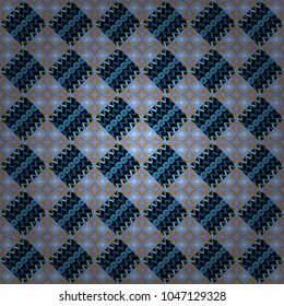 Modern stylish texture. Repeating geometric black, neutral and blue tiles. Vector seamless pattern. Trendy contemporary graphics.