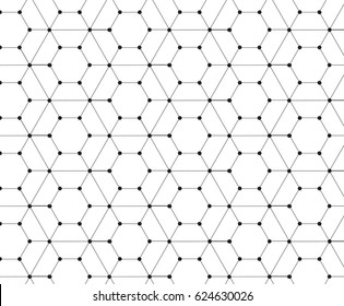 Modern stylish texture. Repeating geometric background with linear hexagonal grid and filled circles in nodes. Trendy hipster sacred geometry.