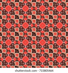 Modern stylish texture. Repeating geometric black, orange and red tiles. Vector seamless pattern. Trendy contemporary graphics.