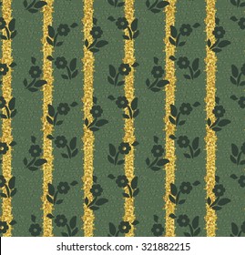 Modern stylish texture. Seamless background with sparkling gold stripes and flowers