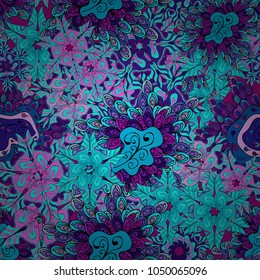 Modern stylish texture. Seamless Gentle, spring on blue, violet and black colors. Vector - stock.