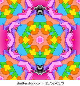 Modern stylish texture. Seamless Gentle, spring on orange, pink and blue colors. Vector - stock.
