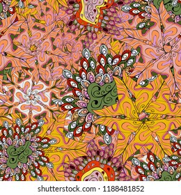 Modern stylish texture. Seamless Gentle, spring on orange, black and pink colors. Vector - stock.