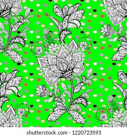 Modern stylish texture. Seamless Gentle, spring on black, green and white colors. Vector - stock.