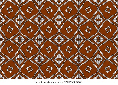 Modern stylish texture. Seamless pattern. Decoration for Wallpapers, poster, brochure cover, cards. Background screensaver. Silver patterns on brown background