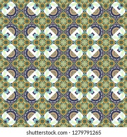 Modern stylish texture. Trendy contemporary graphics. Vector seamless pattern. Repeating geometric green, beige and violet tiles.