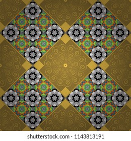 Modern stylish texture. Vector seamless pattern. Trendy contemporary graphics. Repeating geometric gray, yellow and beige tiles.