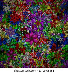 Modern stylish texture. Vector - stock. Seamless Gentle, spring on black, green and red colors.