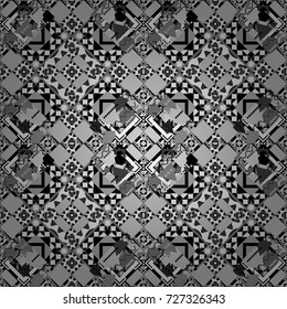 Modern stylish texture with white, gray and black tiles. Vector seamless pattern. Trendy hipster geometry. Simple graphic design. Repeating geometric tile pattern.