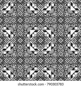 Modern stylish texture with white, gray and black tiles. Vector seamless pattern. Simple graphic design. Repeating geometric tile pattern. Trendy hipster geometry.