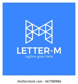 Modern stylish triangle poly logo letter M. blue background