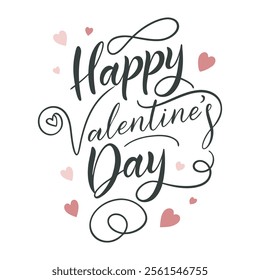 Modern and stylish Valentine typography art for social media posts and printables,Beautiful handwritten Happy Valentine's Day text with a heart decoration for seasonal designs.