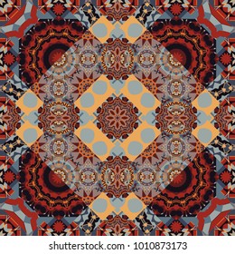 Modern stylish vector colorful texture. Seamless pattern abstract background with random size squares. A mosaic of squares in black, orange and gray colors.