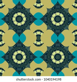 Modern stylish vector colorful texture. Seamless pattern abstract background with random size squares. A mosaic of squares in blue, green and black colors.