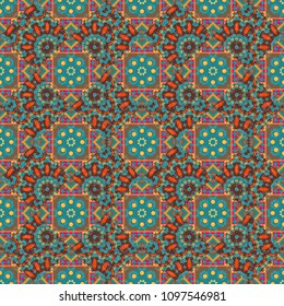 Modern stylish vector colorful texture. Seamless pattern abstract background with random size squares. A mosaic of squares in brown, blue and beige colors.