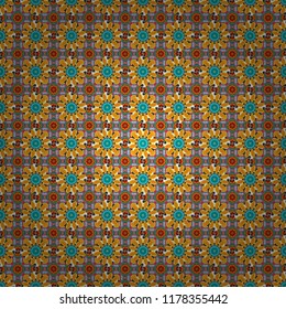 Modern stylish vector colorful texture. Seamless pattern abstract background with random size squares. A mosaic of squares in orange, blue and yellow colors.