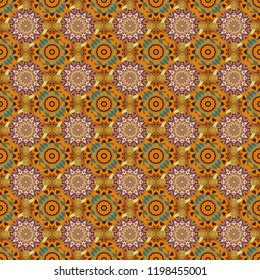 Modern stylish vector colorful texture. Seamless pattern abstract background with random size squares. A mosaic of squares in brown, orange and beige colors.