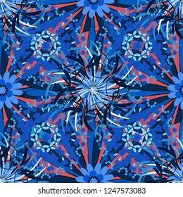 Modern stylish vector colorful texture. A mosaic of squares in black, pink and blue colors. Seamless pattern abstract background with random size squares.