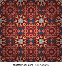 Modern stylish vector colorful texture. A mosaic of squares in brown, red and orange colors. Seamless pattern abstract background with random size squares.