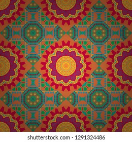 Modern stylish vector colorful texture. Seamless pattern abstract background with random size squares. A mosaic of squares in magenta, orange and green colors.