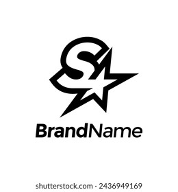 Modern and Stylist Illustration logo design Initial S with Star in black color. Logo can use for any industry and work as well in small size.
